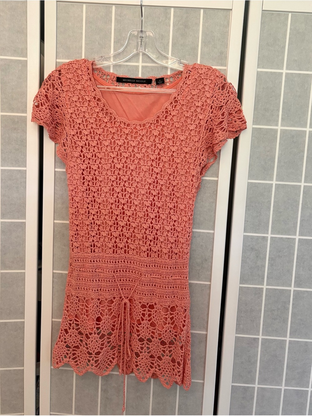 Michelle Nicole Coral Crochet Short-Sleeve Top
